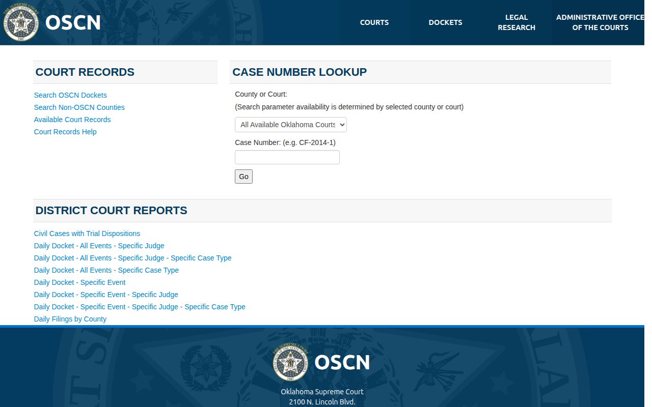 Cimarron County release record search through OSCN